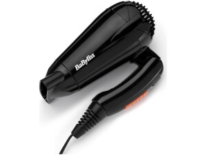 BaByliss Travel Folding Hair Dryer - Lightweight and Powerful 2000W Blow Dryer, Dual Voltage, Worldwide Use, 2 Heat/Speed Settings, Black/Orange, 5334U