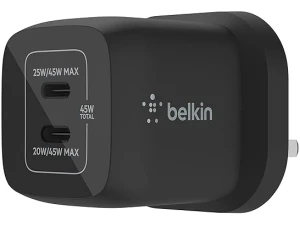 Belkin 45W Dual USB Type C Wall Charger, Fast Charging Power Delivery 3.0 with GaN Technology, USB C Charger for iPhone 16, 15, iPad Pro 12.9, 11, MacBook, Samsung Galaxy S24, Pixel And More