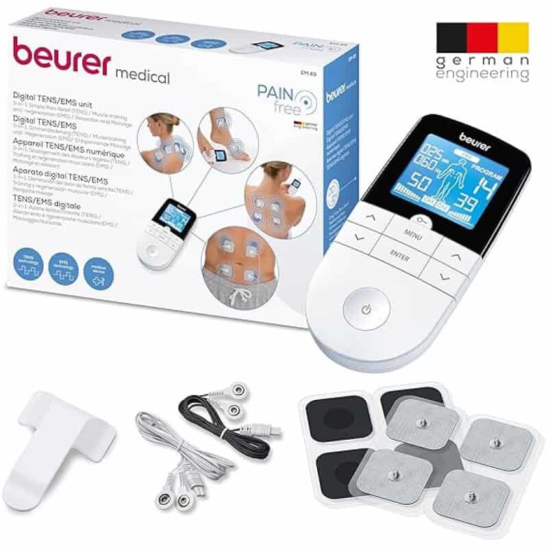 Beurer medical TENS EMS device for pain relief, digital therapy system, electrotherapy equipment.