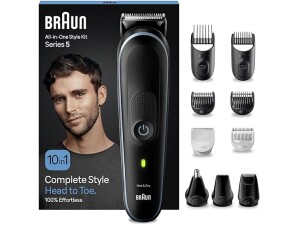 Braun 10-in-1 All-in-One Style Kit Series 5, Male Grooming Kit with Beard Trimmer, Hair Clippers, Nose Hair Trimmer for Men, Precision Trimmer, Gifts for Men, UK 2 Pin Plug, MGK5445, Black