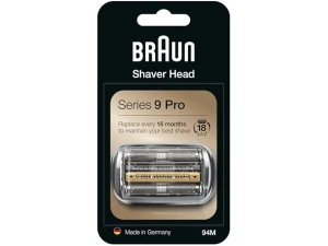 Braun Series 9 Electric Shaver ORIGINAL Replacement Head, Easily Attach Your New Shaver Head, Also Compatible with Series 9 Pro Electric Razors, 94M, Silver