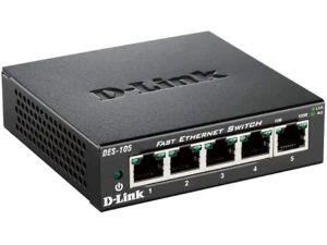 D-Link DES-105/B 5 Port Fast Ethernet Metal Desktop Switch, Hub, Internet Splitter, Metal, Fanless, Plug and Play - UK Model