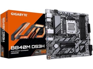 GIGABYTE B840M DS3H Motherboard - AMD Ryzen 9000 CPUs, 8+2+2 Phases VRM, up to 8200MHz DDR5, 2xPCIe 4.0 M.2, 2.5GbE LAN, USB 3.2 Gen 1