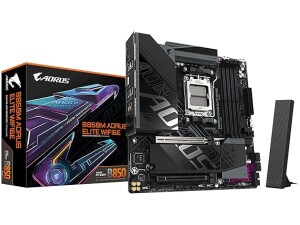 GIGABYTE B850M AORUS ELITE WIFI6E Motherboard - AMD Ryzen 9000 Series CPUs, 12+2+2 Phases Digital VRM, up to 8200MHz DDR5 (OC), 1xPCIe 5.0 + 1xPCIe 4.0 M.2, WIFI 6E, 2.5GbE LAN, USB 3.2 Gen 2