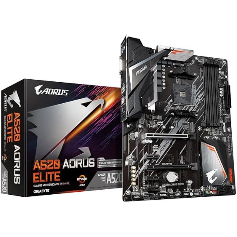 High-performance Gigabyte Aorus A520 Elite gaming motherboard for AMD Ryzen processors.