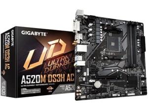 Gigabyte A520M DS3H AC Motherboard - AMD Ryzen 5000 Series CPUs, 5+3 Phases VRM, up to 4733MHz DDR5 (OC), 1xPCIe 3.0 M.2, GbE LAN, WIFI 5, USB 3.2 Gen 1