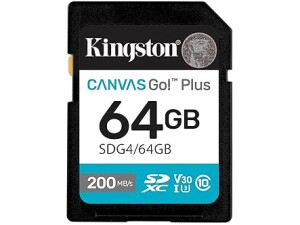 Kingston Canvas Go Plus SDXC Memory Card Gen4 200MB/s C10 UHS-I U3 V30 64GB-SDG4/64GB