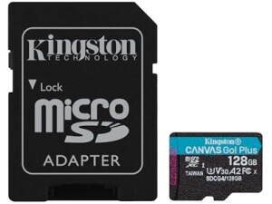 Kingston Canvas Go Plus microSDXC Memory Card Gen4 200MB/s A2 U3 V30 128GB Card + Adapter-SDCG4/128GB