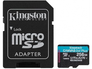 Kingston Canvas Go Plus microSDXC Memory Card Gen4 200MB/s A2 U3 V30 256GB Card + Adapter-SDCG4/256GB