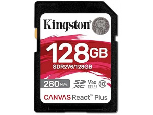 Kingston Canvas React Plus V60 SD 128GB SDXC UHS-II 280R/100W U3 V60 for Full HD/4K