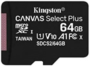 Kingston Canvas Select Plus microSD Card SDCS2/64 GB Class 10 (SD Adapter Included)