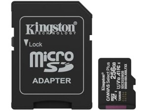 Kingston Canvas Select Plus microSD Memory Card 256GB microSDXC Gen3 150MB/s A1 Card + Adapter - SDCS3/256GB