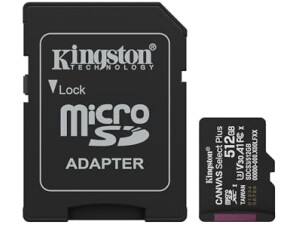 Kingston Canvas Select Plus microSD Memory Card 512GB microSDXC Gen3 150MB/s A1 Card + Adapter - SDCS3/512GB