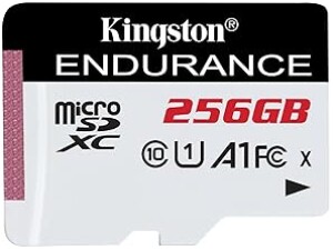 Kingston 256GB High-Endurance microSDXC Card, UHS-I Class 10, U1, 24/7 Recording, Durable, 95MB/s