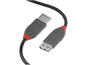 Lindy USB 2.0 Type A Extension Cable 2m, USB A Male to A Female Cable, Data Transfer Compatible for Printer, PC, Laptop, Scanner, Camera, Keyboard, Hard Drive, USB Disk, Anthra Line - Black