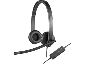 Logitech H570e Wired Headset, Stereo Headphones with Noise-Cancelling Microphone, USB, In-Line Controls with Mute Button, Indicator LED, PC/Mac/Laptop - Black