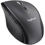 Wireless ergonomic computer mouse for convenient office use.