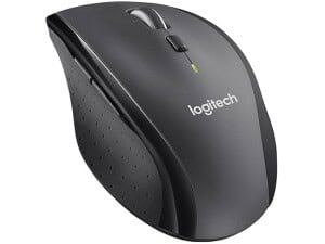 Wireless ergonomic computer mouse for convenient office use.