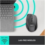 Wireless laptop and mouse connection for seamless internet and productivity.