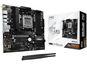 ASRock B850M Pro-A WiFi AMD AM5 Socket Motherboard, Micro-ATX, 4x DDR5 Slots, 3x M.2 Sockets, 2x USB-C Port, 2.5GbE LAN, Wi-Fi 6E, 1x DisplayPort / 1x HDMI Port