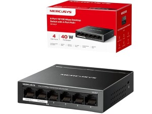MERCUSYS MS106LP 6-Port 10/100Mbps Network Switch with 4-Port PoE+, Ethernet Splitter PoE Power up to 30 W, Compatible with 802.3af/at PDs, Power Management, Metal Case, No Configuration Required