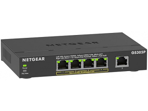 NETGEAR PoE Switch 5 Port Gigabit Ethernet Plus Network Switch, GS305P, with 4 x PoE+, 63W, Desktop or Wall Mount