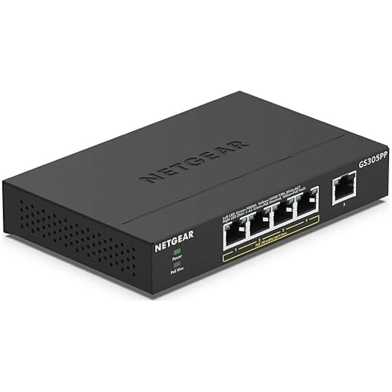 NETGEAR-PoE-Switch-5-Port-Gigabit-Ethernet-Unmanaged-Network-Switch-GS305PP-with-4-x-PoE-Plus-at-83-W-Desktop-or-Wall-B07XD3XCDF