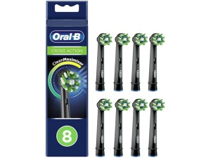 Oral-B Cross Action Electric Toothbrush Head with CleanMaximiser Technology, Angled Bristles for Deeper Plaque Removal, Pack of 8 Toothbrush Heads, Black Edition