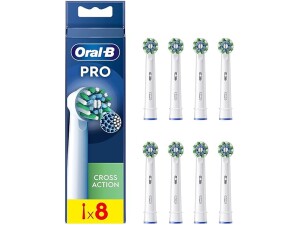 Oral-B Genuine CrossAction Replacement White Toothbrush Heads, Refills for Electric Toothbrush, Angled Bristles for up to 100 Percent More Plaque Removal, Pack of 8