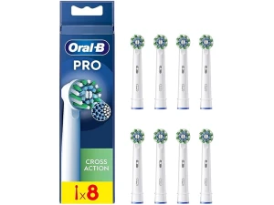 Oral-B Genuine CrossAction Replacement White Toothbrush Heads, Refills for Electric Toothbrush, Angled Bristles for up to 100 Percent More Plaque Removal, Pack of 8
