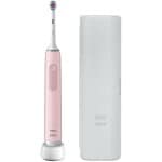 Electric toothbrush with sleek pink design and protective case for dental hygiene.
