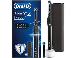 Oral-B Smart 4 Electric Toothbrushes For Adults, Mothers Day Gifts For Her / Him, App Connected Handle, 2 Toothbrush Heads & Travel Case, 3 Modes with Teeth Whitening, 2 Pin UK Plug, 4500, Black