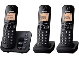 Panasonic KX-TGC223EB DECT Cordless Phone with Answering Machine, 1.6 inch Easy-to-Read Backlit Display, Nuisance Call Blocker, Hands-Free Speakerphone, ECO Mode - Black, Trio Handset Pack
