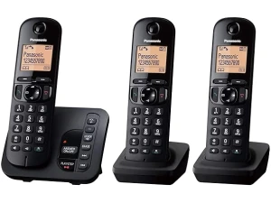 Panasonic KX-TGC223EB DECT Cordless Phone with Answering Machine, 1.6 inch Easy-to-Read Backlit Display, Nuisance Call Blocker, Hands-Free Speakerphone, ECO Mode - Black, Trio Handset Pack