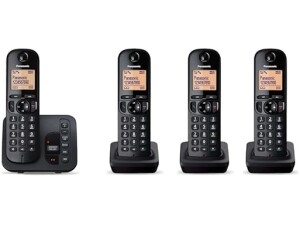 Panasonic KX-TGC224EB DECT Cordless Phone with Answering Machine, 1.6 inch Easy-to-Read Backlit Display, Nuisance Call Blocker, Hands-Free Speakerphone, ECO Mode - Black, Quad Handset Pack