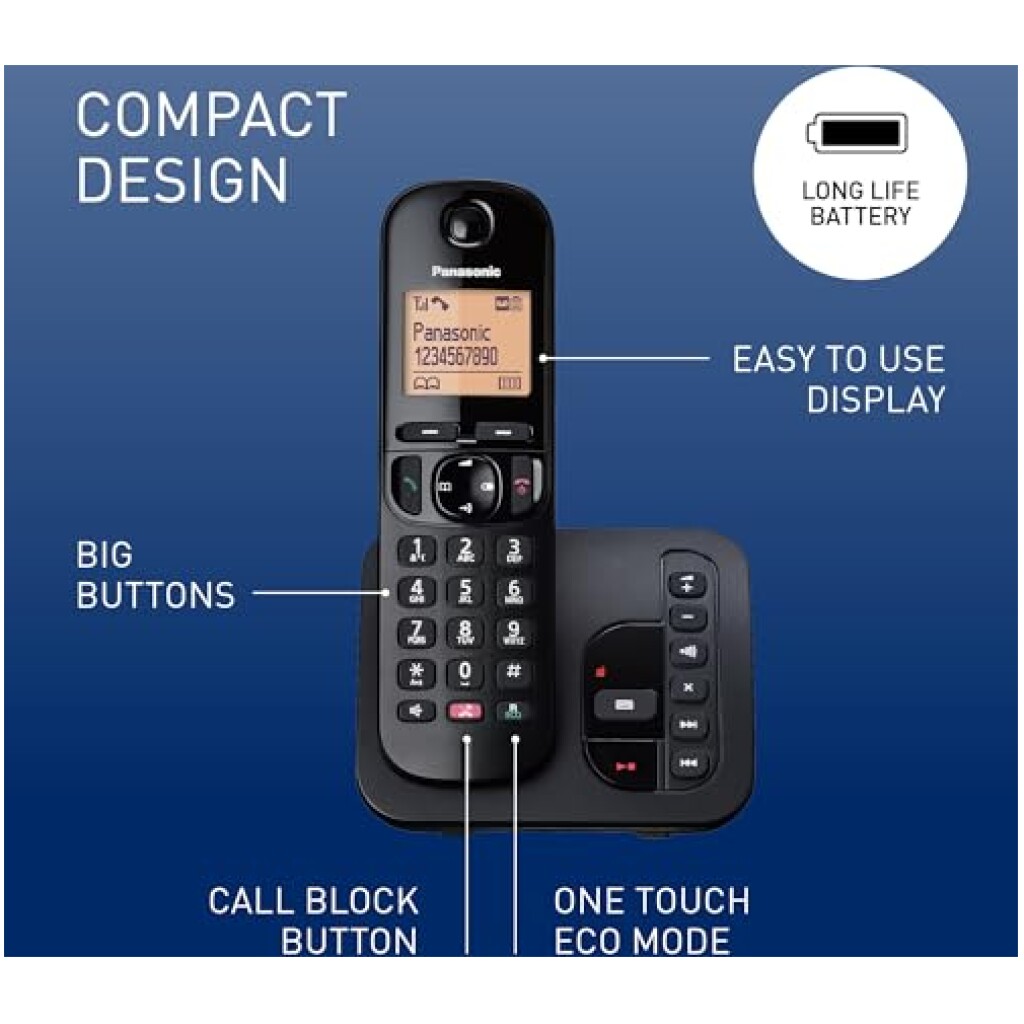 Easy. Read Call Panasonic KX-TGC263E Digital Cordless Phones: 18-min answering machine ...