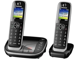 Panasonic KX-TGJ322EB Landline Phone Cordless, House phones, Nuisance Call Blocker, Answer machine, Colour Display, Twin Handset - Black