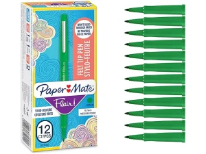 Paper Mate Flair Felt Tip Pens | Medium Point (0.7 mm) Marker Pens | Green Pens | for Writing, Marking, Drawing & Sketching | 12 Count