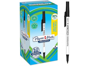 Paper Mate Kilometrico Ballpoint Pens | Long Writing with Medium Point (1.0mm) | Black Ink | 80% Recycled Plastic | 50 Count