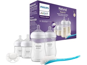 Philips Avent Baby Bottle Newborn Gift Set - 4 Baby Milk Bottles, Ultra-Soft Pacifier and Bottle Brush, Babies Aged 0-12 Months+ (Model SCD838/11)