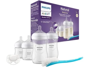 Philips Avent Baby Bottle Newborn Gift Set - 4 Baby Milk Bottles, Ultra-Soft Pacifier and Bottle Brush, Babies Aged 0-12 Months+ (Model SCD838/11)