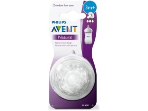 Philips Avent Natural Teat, 3 Months+, Medium Flow, Anti-Colic, Pack of 2 - SCF043/27 - 2 Count (Pack of 1)