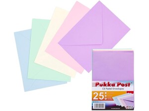 Pukka Pad, Pukka Post & Packaging Gummed Envelopes - Pack of 25, Ready-to-Seal, Durable 100GSM Postal Envelopes for Letters, Invitations, and Other Mail - 114 x 162mm, Size C6, Pastels
