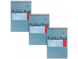 Pukka Pad, Reporter’s Pad 3 Pack for Home, School, and Office – 14 x 20.5cm – Wirebound, Head-Bound Notebook with 160 Pages of 80GSM Paper – Microperforated for Easy Removal – Blue