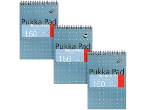 Pukka Pad, Reporter?s Pad 3 Pack for Home, School, and Office ? 14 x 20.5cm ? Wirebound, Head-Bound Notebook with 160 Pages of 80GSM Paper ? Microperforated for Easy Removal ? Blue