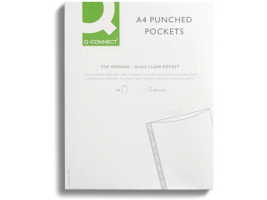 Q-Connect Delux Punched Pocket Top Opening Green Strip A4 Clear (Pack of 100)
