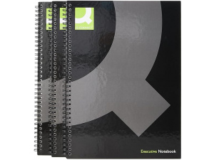 Q-Connect Hardback Wirebound Book, A4, Black, Pack of 3