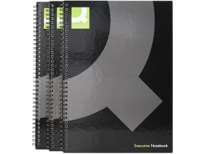 Q-Connect Hardback Wirebound Book, A4, Black, Pack of 3