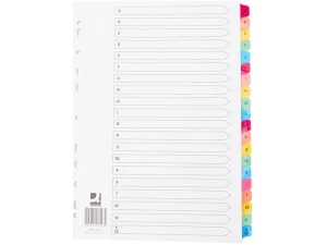 Q-Connect Multi-Punched A-Z 20-Part Reinforced Multi-Colour A4 Index Pre-Printed Tabs