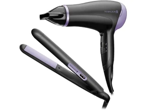 Remington Hair Straightener and Hair Dryer (Hair Care Gift Set: Slim Ceramic Hair Straightener and 2000W Hair Dryer with Concentrator) Style Essentials D3016GP